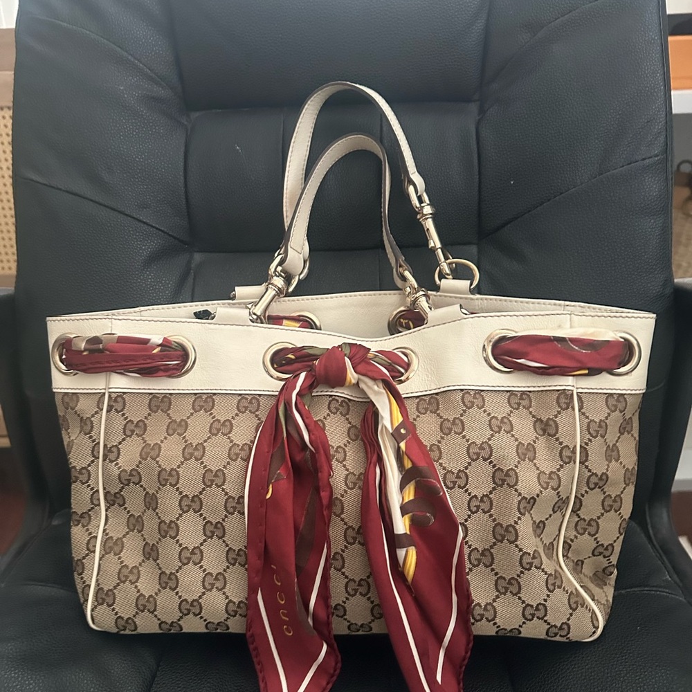 Gucci Beige and Burgundy Tote Bag